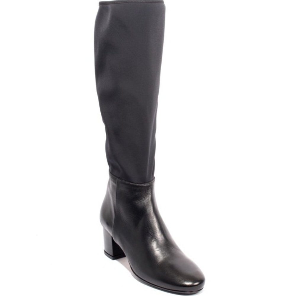 ITALIAN Black Leather / Stretch Zip-Up Heel Boots